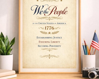 We the People 1776 Poster, US Independence 250th Anniversary Art, Patriotic Constitution Wall Decor, Digital Download