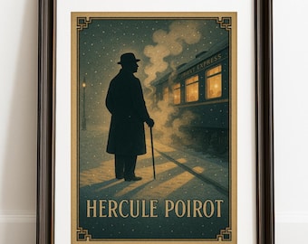 Hercule Poirot porträtttryck, Agatha Christie väggkonst, litterär detektivaffisch, digital nedladdning