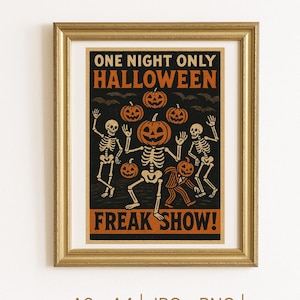 ヴィンテージハロウィンカーニバルポスターセット：不気味なフリークショーアート（デジタルダウンロード）