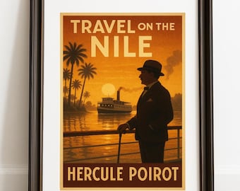 Hercule Poirot Poster, Death on the Nile Vintage Print, Agatha Christie Wall Art, Digital Download