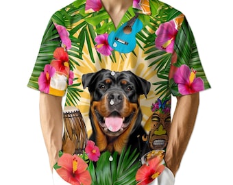 Rottweiler Hawaiian Shirt, Dog Lover Aloha Shirt, Tropical Rottweiler Button Down, Unisex Summer Beach Shirt S-5XL