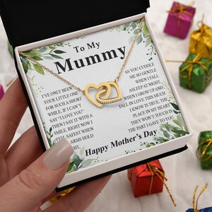 Gold Interlocking Hearts Necklace for Mum from Child, Mother’s Day, Birthday or Christmas Gift, Sentimental Jewelry for Mummy