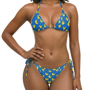 Rubber Duck Bikini Set, Women Triangle String Bikini, Cute Duck Swimsuit, Blue Summer Beach Vacation Swimwear