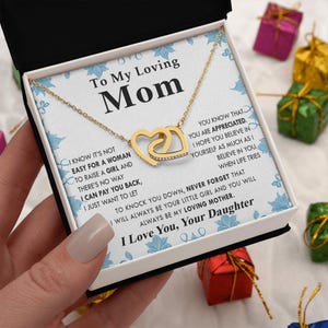 Gold Interlocking Hearts Necklace for Mom from Daughter, Birthday, Christmas, Mother’s Day Gift, Sentimental Jewelry for Her