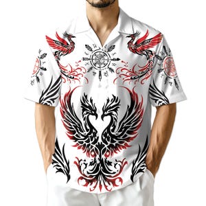Viking Phoenix Aloha Shirt | Norse Mythology Tribal Design, Unisex Summer Beach Wear