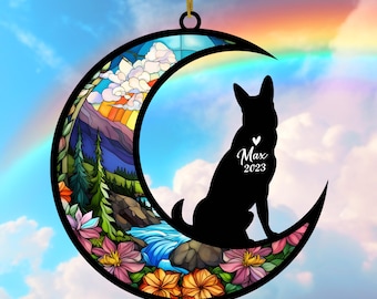 Personalized German Shepherd Memorial Suncatcher, Custom Dog Keepsake, Pet Loss Sympathy Gift