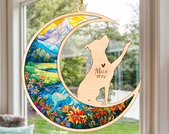Personalized Pitbull Memorial Suncatcher, Custom Dog Remembrance Keepsake