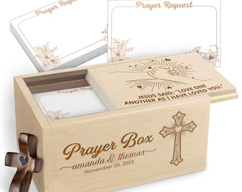 Personalized Prayer Box for Couples – Engraved Wood, 100 Prayer Cards