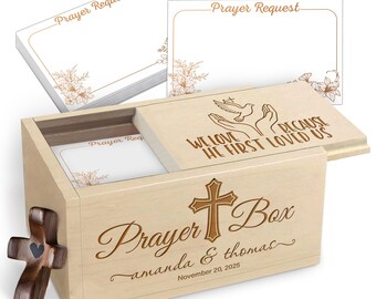 Personalized Prayer Box for Couples – Engraved Wooden Keepsake with Prayer Cards