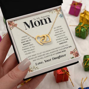 Gold Interlocking Hearts Necklace for Mom from Daughter, Birthday, Christmas, Mother’s Day Gift, Sentimental Jewelry for Mother