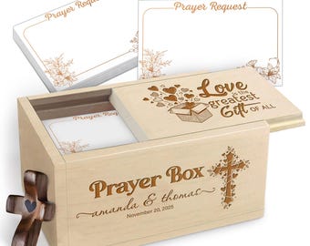 Personalized Wooden Prayer Box for Couples – Engraved Names & Date