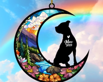 Personalized Pitbull Memorial Suncatcher, Custom Dog Loss Ornament Keepsake Gift