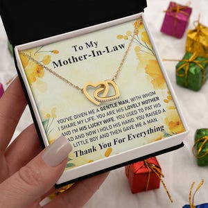 To My Mother-In-Law Gold Interlocking Hearts Necklace, Birthday Christmas Gift from Daughter-in-Law, Meaningful Jewelry for Mother-in-Law