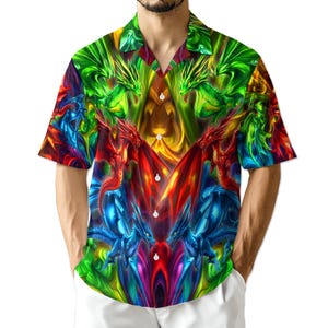 Amazing Dragon Hawaiian Shirt, Mythical Dragon Aloha Shirt, Fantasy Fire Dragon Button Down, Unisex Summer Beach Shirt S-5XL