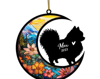 Personalized Pomeranian Memorial Suncatcher: Engraved Pet Loss Ornament