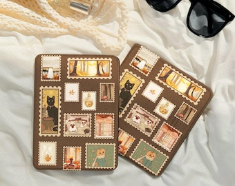 Funda para Kindle/Kobo con estampado de gato negro vintage, correa de mano, parte trasera transparente, función de encendido y apagado automático, funda para Kobo Libra a color, funda para Kobo Clara