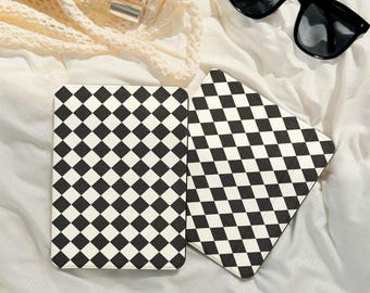 Detachable Magnetic Kindle Case Black and White Checkerboard  Kobo Case 2025 Kobo Clara Colour Case with Strap Minimalist Kobo Libra Case