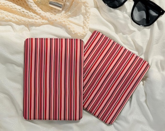 Red Striped Kobo/Kindle Case Detachable Clear Back Minimalist E-Reader Cover with Hand Strap, Kindle Paperwhite Case Kobo Clara Colour Case