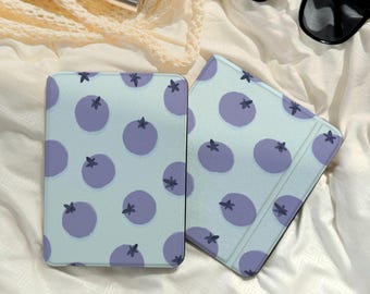 Blueberry Dot Kobo Clara/Libra Color Case Kobo Blue Aesthetic Kindle Paperwhite Case with Hand Strap, Clear Back E-Reader Kindle Cover