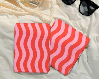Detachable Magnetic Kobo Case Clear Back Wavy Stripe  E-Reader Cover, Red Pink Kindle Paperwhite Case Clara/Libra Colour Case