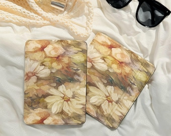 Funda Kindle con diseño floral y correa de mano para Kobo, parte trasera transparente, magnética y desmontable, para Kindle Paperwhite Clara/Libra, diseño vintage Blossom.