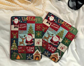 Santa Patchwork Holiday Kindle Case, Kobo Case with Hand Strap, Soft Kobo Clara Colour Case, Kobo Libra Colour Case Gift for Him/Her