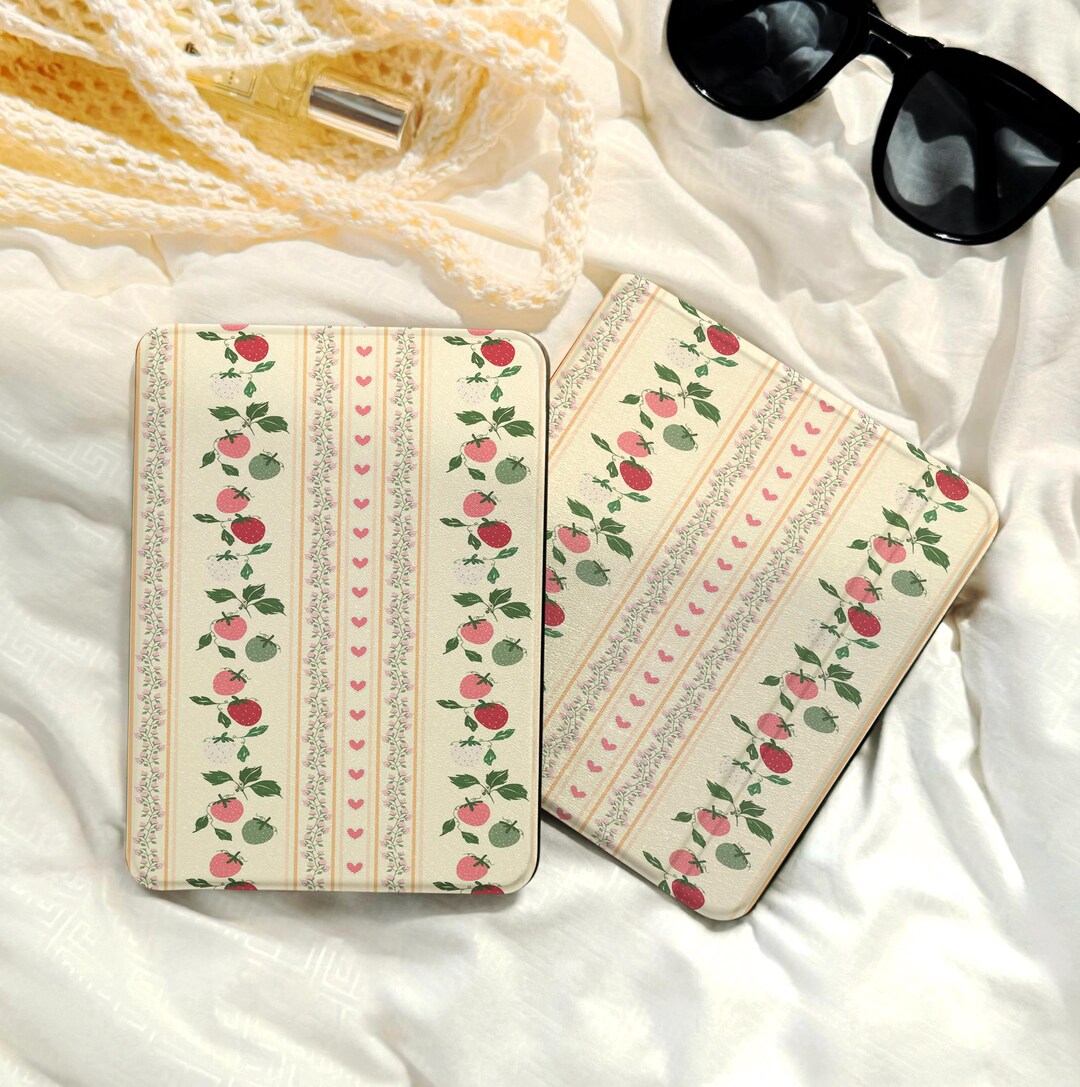 Floral Stripe Strawberry Print Kindle Basic Case,kobo Clara Case With ...