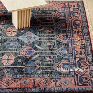 Custom Made Rug, Dark Blue, Rust 9x12 10x14 12x15 Turkish Oushak Rug Handmade Wool Area Rug Living Room Kid&#39;s Hallway Eros Hand Knotted Rugs