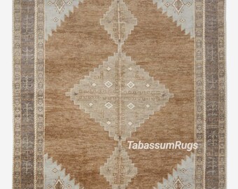 Antique Hand Knotted Sahara Brown Oushak Rug: Fine Wool Luxury Turkish Design Rug, Home Decor 9x12 10x14 Handmade Area Rug Custom Size Rug
