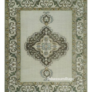 Netural Wool Hand Knotted Rug, Ivory, Beige And Green Traditional Multi Size Wool Area Rug Turkish Oushak Rug, Living Room Kid&#39;s Bedroom Rug