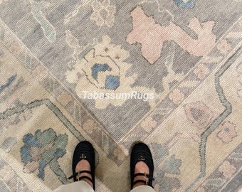 Luxury Oushak Rug, Muted Grey, Beige 8x10 9x12 10x14 Turkish Wool Rug Handmade Area Rug Living Room Kid's Hallway Office Hand Knotted Rugs