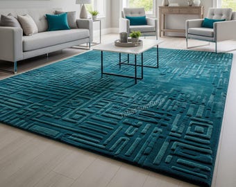 High Low Pile Designer Rug, Blue 8x10 9x12 12x15 High quality Hand Tufted Rug Antique Handmade Wool Area Rug Styles Fine Woolen  Large Rugs