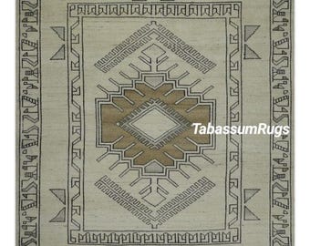 Hand Knotted Oushak Rug, Beige, Brown And Grey 9x12 10x14 Turkish Rug Antique Modern Design Handmade Wool Area Rug Living Room Bedroom Rugs