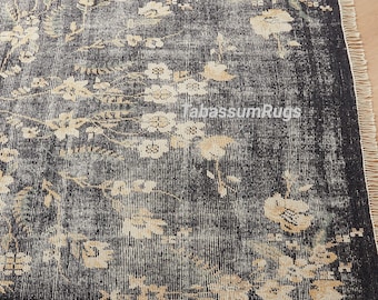Antique Lavish Hand Knotted Black,Beige Wool Area Rug 7x9 8x10 9x12 10x14 Turkish Oushak Rug Handmade Rug Home Decor Rug Living Room Rugs