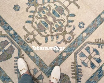 Netural Hand Knotted Rug, Lt Beige Blue Unique Handmade Designer Carpet Antique Weaving Rug Home Decor And Interior Design Rug Wool Area Rug