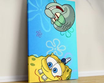 Spongebob Cartoon Canvas Art Print, Playful Kids Room Decor