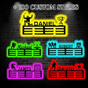 Personalized LED Hockey Medal Holder: Custom Name Display Rack