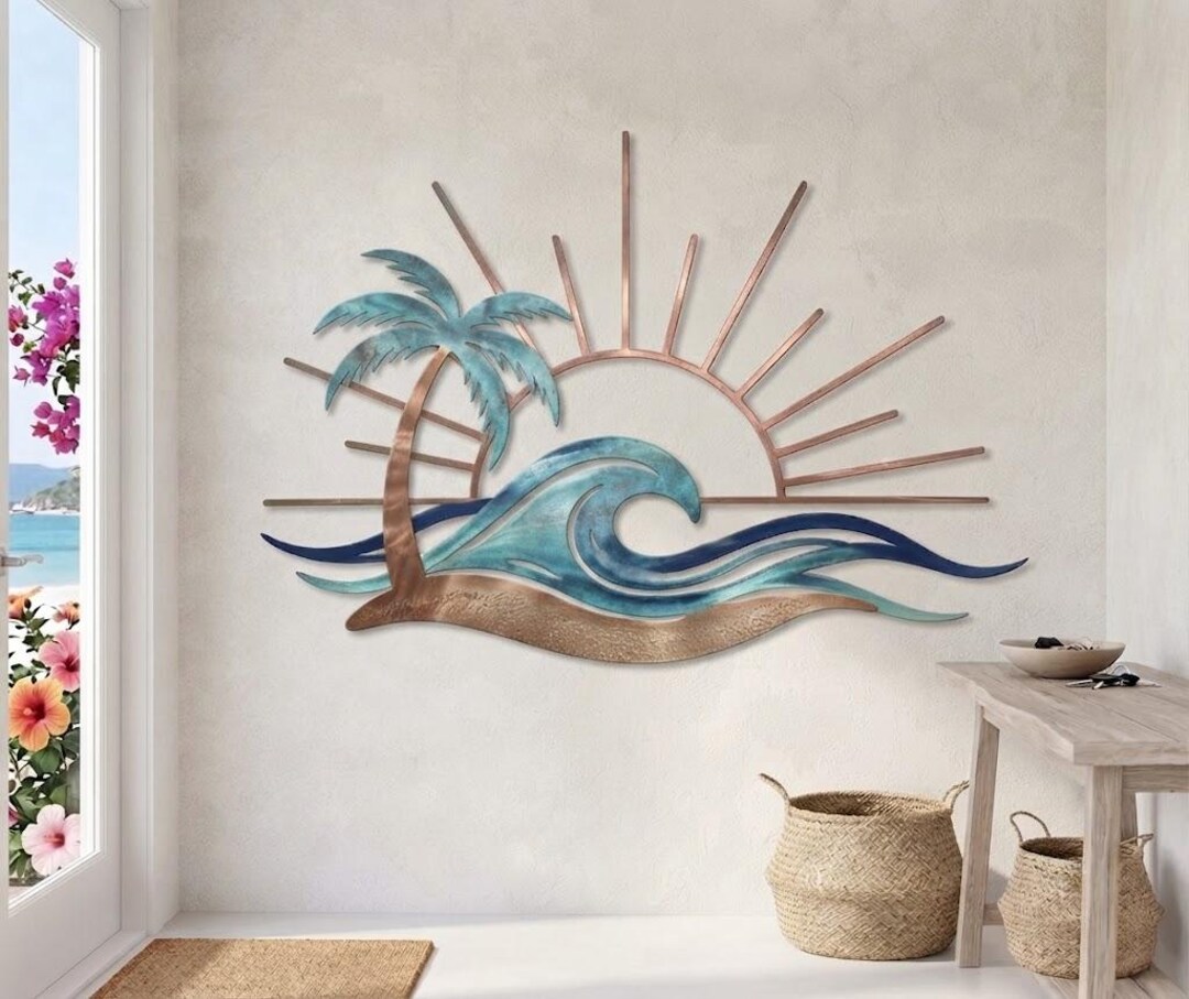 Coastal Wave Metal Wall Art, Beach Wall Decor, Tropical Ocean Metal Art ...