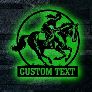 Personalisierte Rodeo LED Metallschild, individuelle Cowboy Reitwandkunst, Western Ranch Decor, rustikales Bauernhaus LED Schild mit Name