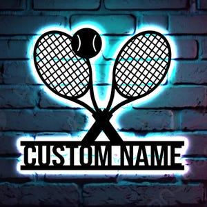 Personalized Tennis LED Wall Sign: Custom Name Metal Art
