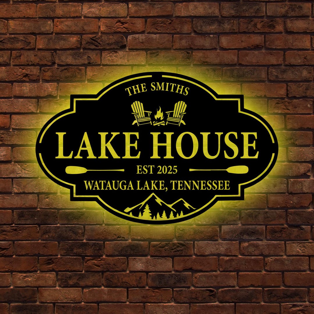 Personalized Lake House Metal Sign | Custom Family Name Cabin Wall Art ...