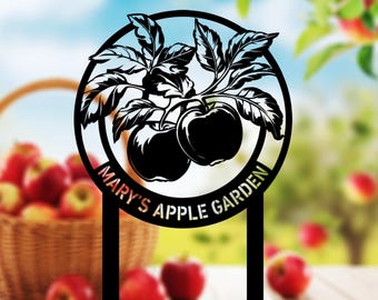 Personalisiertes Apple Garten Blechschild | Benutzerdefinierte Name Obstgarten Wandkunst, rustikales Bauernhaus Obstbaum Schild, Garten im Freien oder Bauernhof Dekor