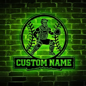 Custom Baseball Catcher LED-Schild | Personalisierte Spielername Licht | Softball Geschenk für Sportler
