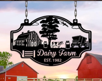 Dairy Farm Metal Sign, Custom Farm Sign, Cow Barn Wall Art, Rustic Farmhouse Decor