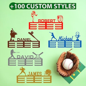 Porta-medalha de beisebol personalizado: nome personalizado, luz LED, visor de metal