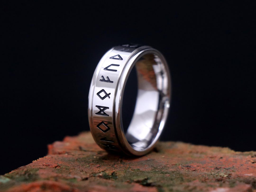 Viking Runes Spinner Ring for Men, Rotating Band, Fidget Anxiety Relief ...