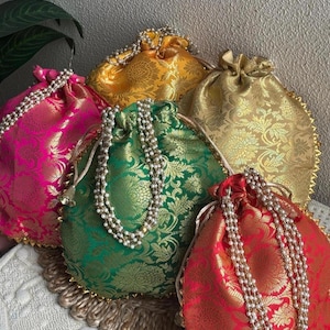100x Embroidered Indian Potli Bags – Wedding Favor, Return Gift Pouches,braidsmaid favor