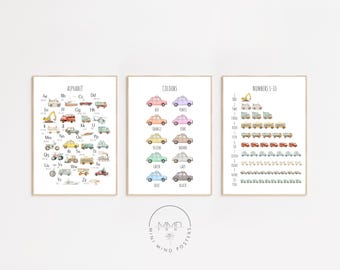 Transport ABC 123 Colours Posters, Boys Room Decor (Digital Download)