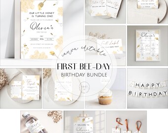 First Bee Day Birthday Bundle, Digital Download, Bee Themed Party Decoration