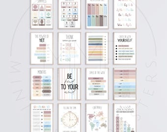 Classroom Posters Set of 16, Printable Classroom Decor, Educational Wall Art, Teacher Resources, Digital Download